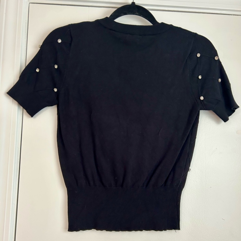 Moocci Paris Women’s Size Small Sweater Black Diamond-Embellished Crewneck - Picture 4 of 4